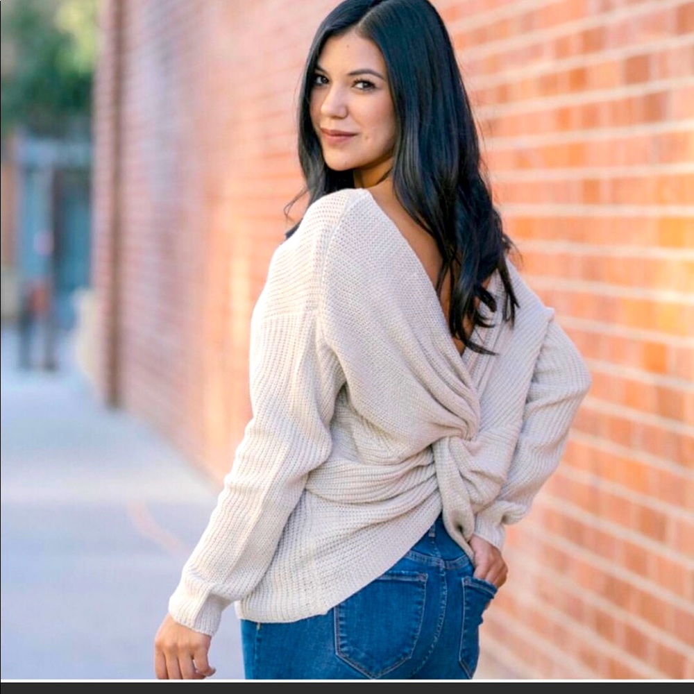 Morning Lavender Twist Back Sweater